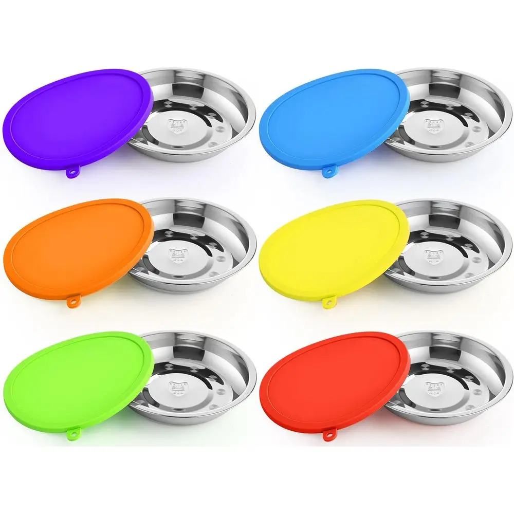 

12 шт. мисок для собак из нержавеющей стали с силиконовыми крышками, портативные миски для еды и воды, герметичные контейнеры для мелких и средних собак