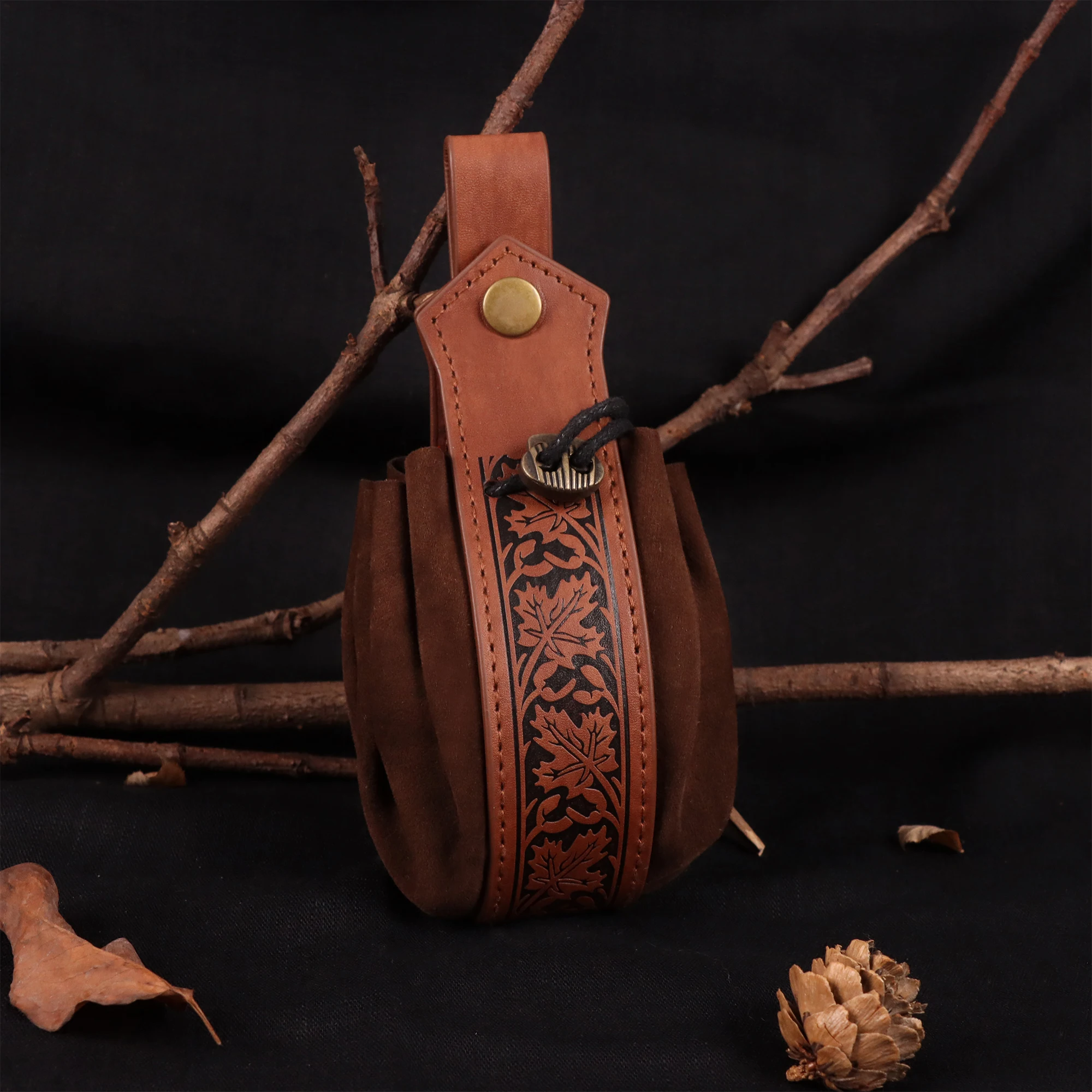 Średniowieczna saszetka ze sztucznej skóry z tłoczeniem, retro nordycka wikingowska przenośna portmonetka na monety, na LARP Ren Faire