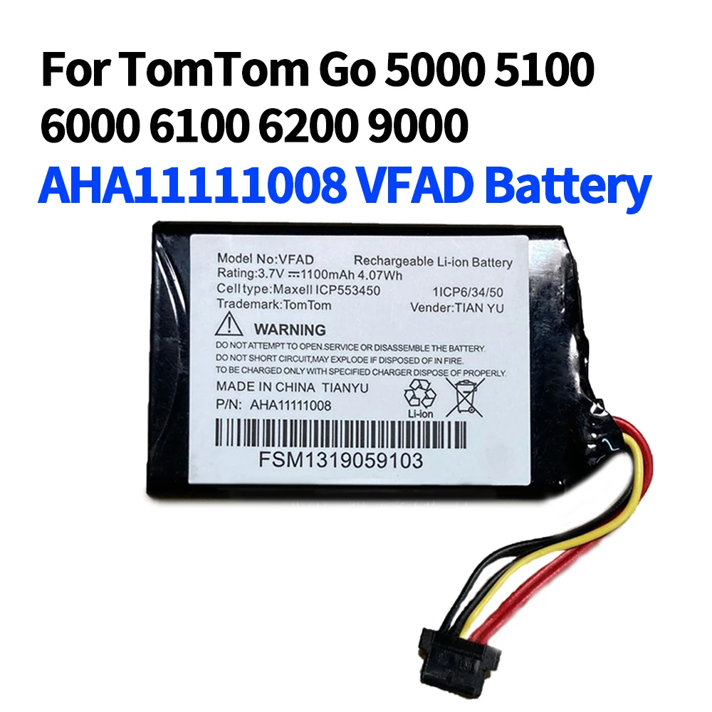 

Аккумулятор GPS 1100 мАч для TomTom AHA11111008 VFAD, аккумулятор для TOMTOM Go 5000 5100 6000 6100 6200 9000