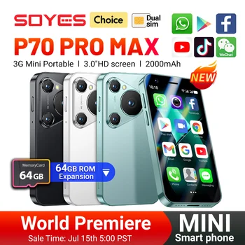 월드 프리미어 SOYES P70 프로 맥스 미니 스마트폰, 안드로이드 8.1, 3.0 인치, 16GB, 2000mAh, 페이스 ID 듀얼 SIM 대기, 플레이 스토어 3G 