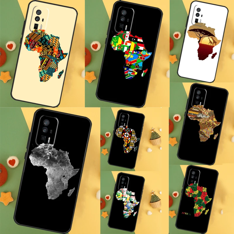 Coque de carte de géographie de l'Afrique pour Xiaomi, 13T, 11T, 12T Pro, 12 Lite, 13, 14 Ultra, POCO F6, F5, M6, Bery X5, X6 Pro, F3, M5s