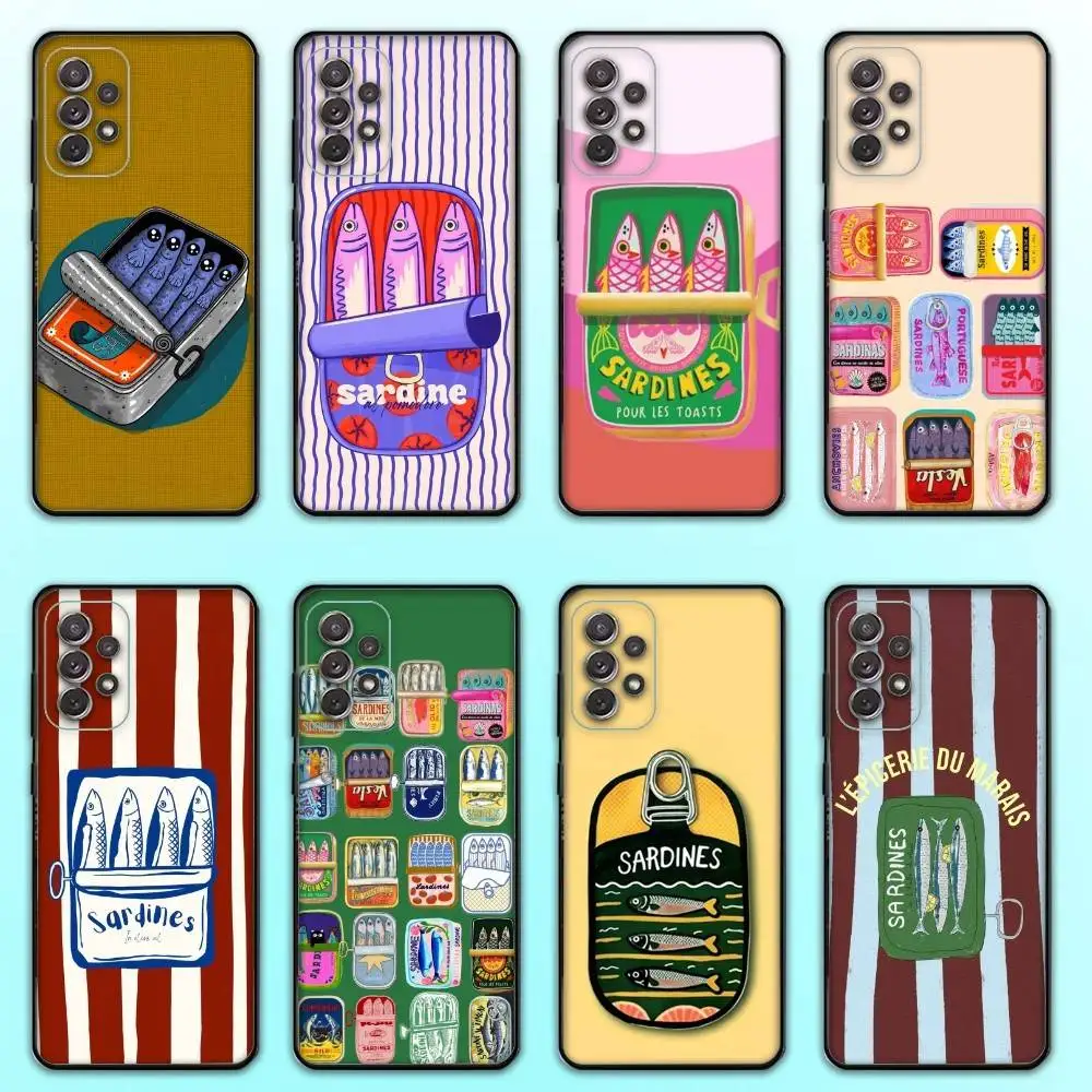 

Sardines Canned Phone Case For Samsung S 25,24,23,22,30,21,10,9,Ultra,Plus,Lite,FE,4,5 G Soft Black Case