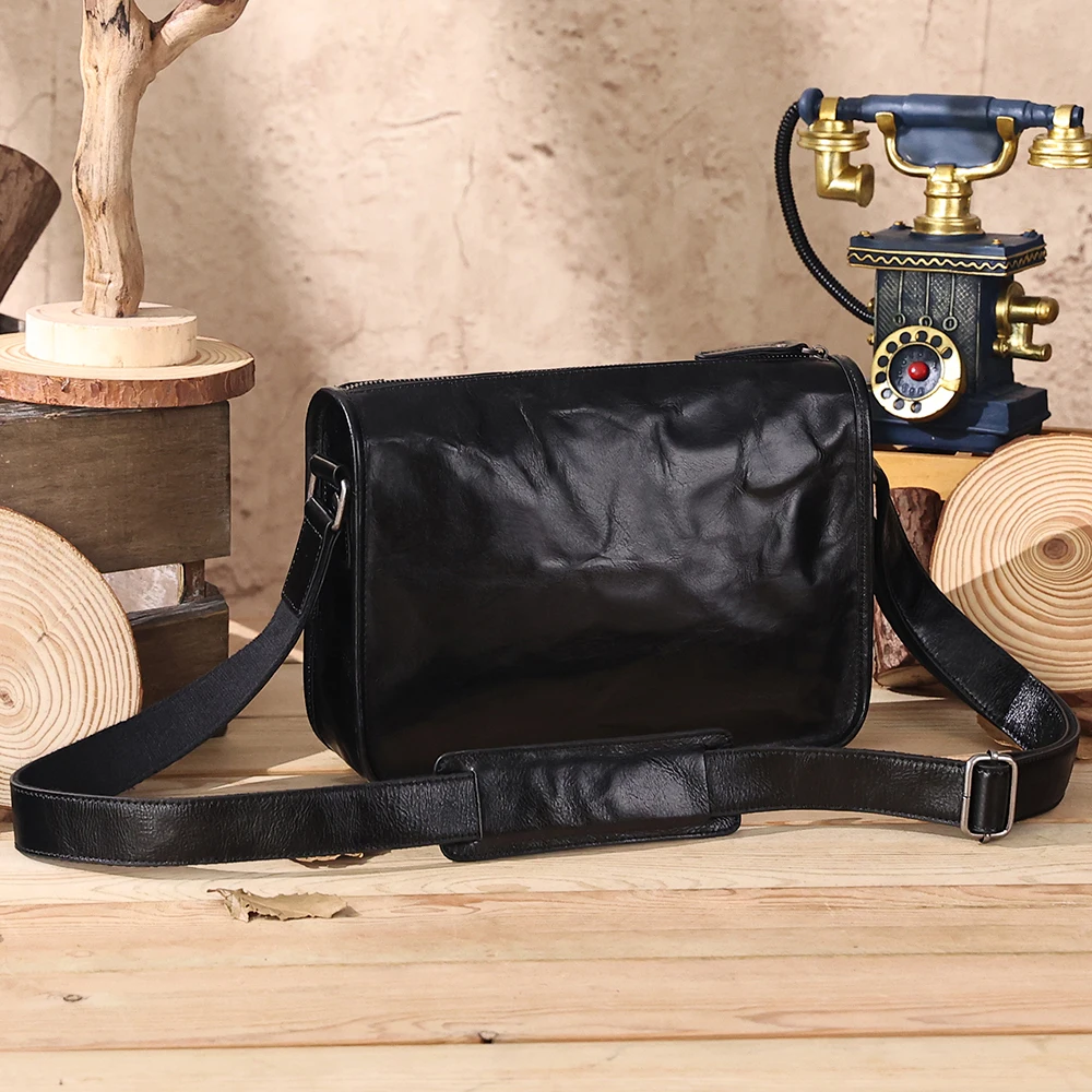 Vegetable-tanned Leather Men\'s Crossbody Bag Leather Men\'s Bag Retro Large Capacity Messenger Bag Men\'s Leather Shoulder Bag
