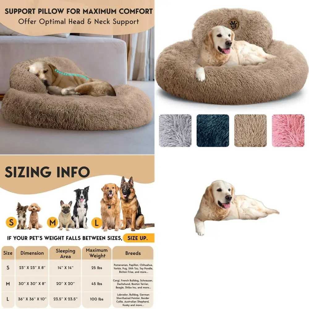 

Большая круглая кровать для собак 36 — противоскользящая, моющаяся, плюшевое искусственное мех, удобная кровать для снятия тревоги для собак до 100 фунтов, бежевая
