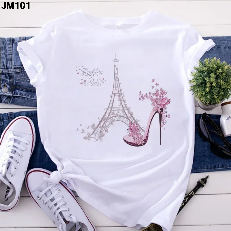 Fashion Women's Tops Tshirt Harajuku Paris Eiffel Tower Printing T shirt Casual Streetwear Short sleeve Female T-shirts Clothing