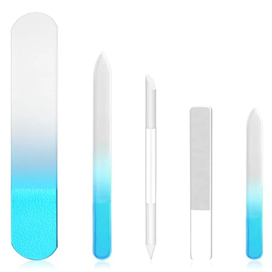 

Crystal Nail File Set - 5 Pcs Nano Shiner Files, Glass Nail File, Cuticle Pusher, Buffer and Foot File