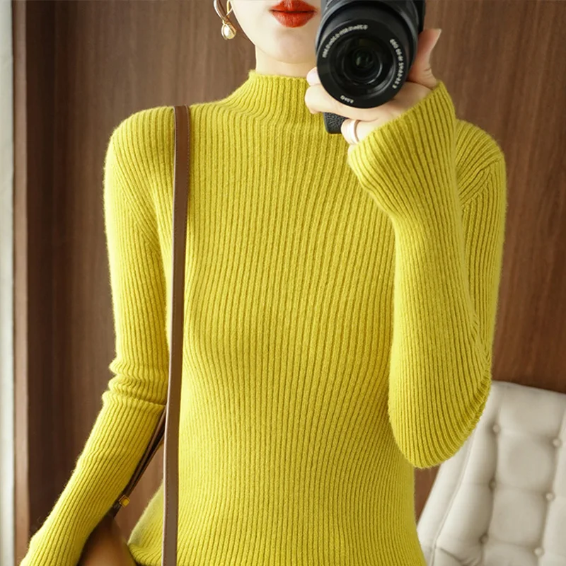 2023 New Autumn Winter Cashmere Sweater Women Half turtleneck Slim Solid Pullover Cashmere Sweaters Ladies