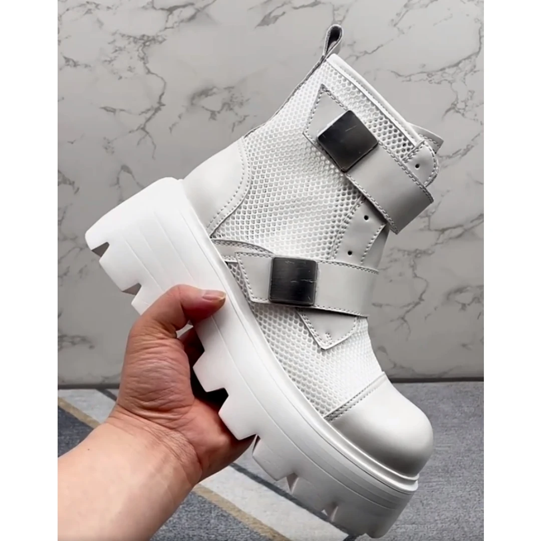 

Мужские ботильоны с высоким берцем, летние дышащие короткие ботинки с ажурной сеткой, мужские модные кроссовки на толстой подошве, увеличивающие рост, 8 см