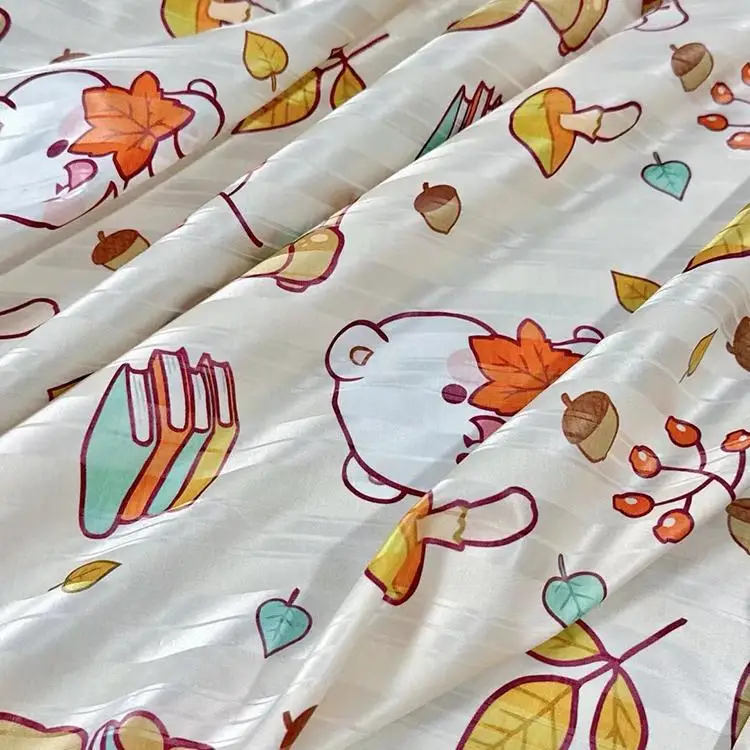 26MM Cartoon Bear, Silk Cotton Satin Strip Fabric, Children's Silk Bedding Fabric Silk High Quality