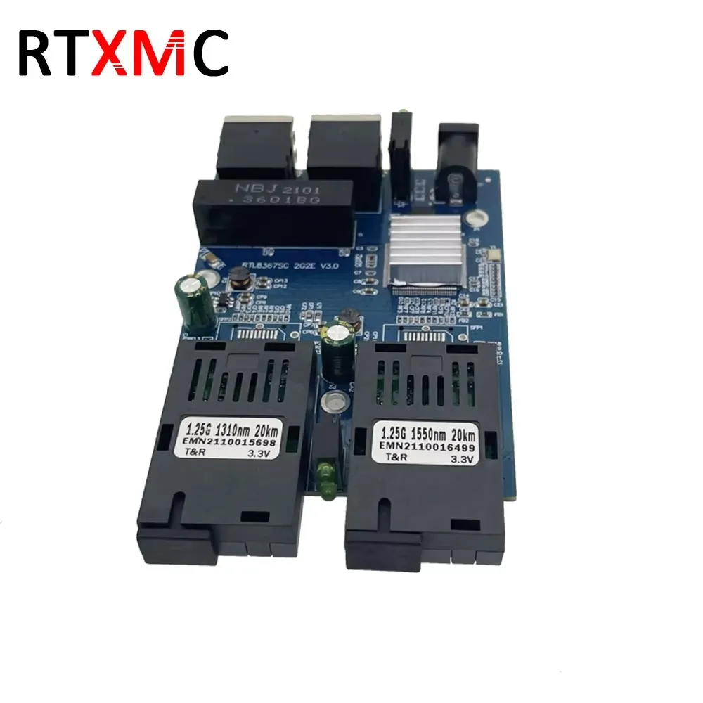 5pcs RTL8367SC Gigabit Ethernet fiber switch 2RJ452 SC Gigabit Fiber Optical Media Converter 2SC2RJ45 Ethernet 10/100/1000M PCB