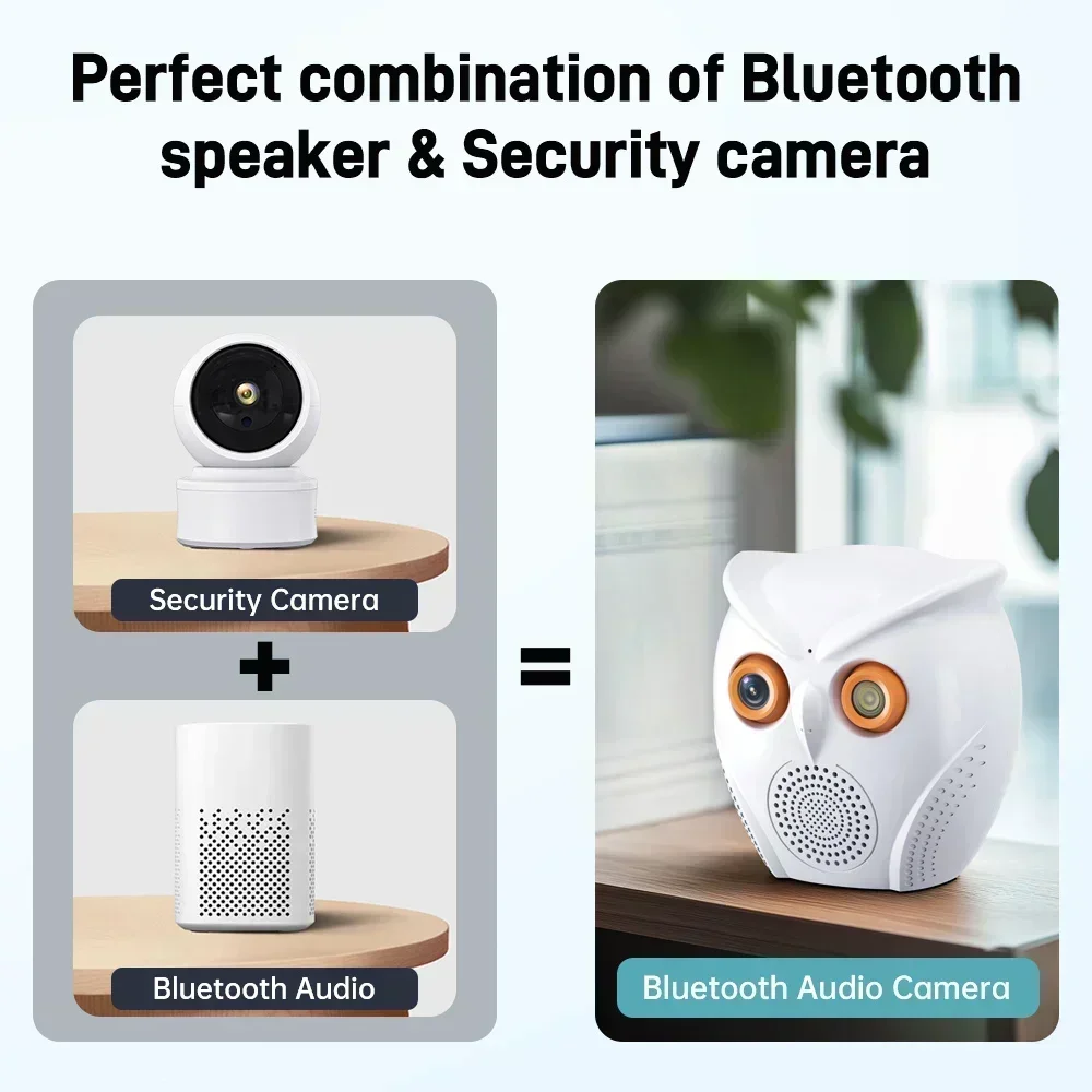 WIFI Loudspeaker Box Camera Speaker Wireless 5MP Security IP Indoor Music Sound Baby Monitor Owl Shape Bluetooth Connectivity