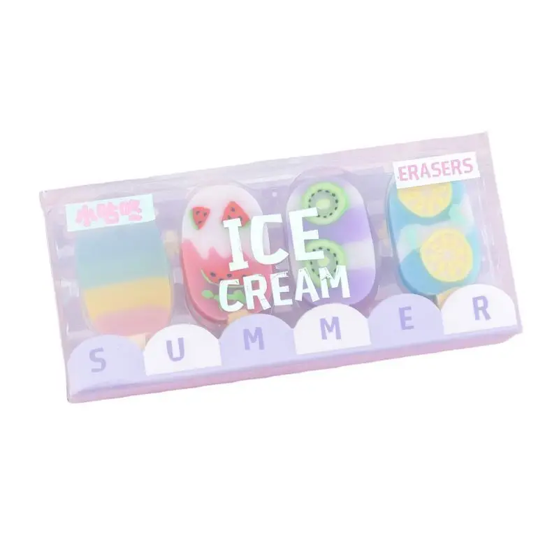 1 Set Lytwtw\'s Cartoon Cute Kawaii Ice Cream Rubber Mini Eraser Set For Kids Novelty Stationery Office School Supplies