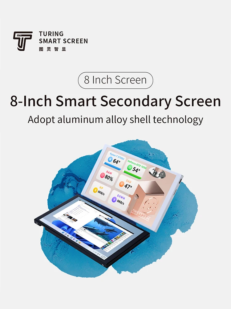 TURZX 8-calowy ekran pomocniczy IPS USB 1280*800 LCD CPU GPU RAM Monitor komputerowy Obsługa rozszerzonego biurka dla Windows 10 11 — zdjęcie produktu 7