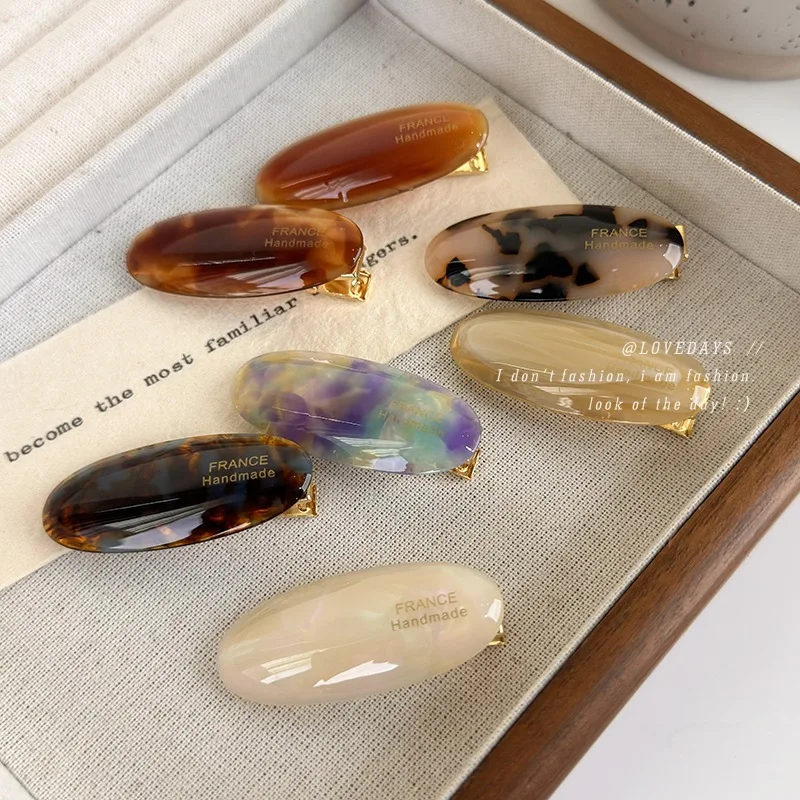 

Овальная заколка для волос во французском стиле ретро, простые заколки для волос из ацетата, милые изысканные заколки для девочек, заколка для челки, модные аксессуары для волос