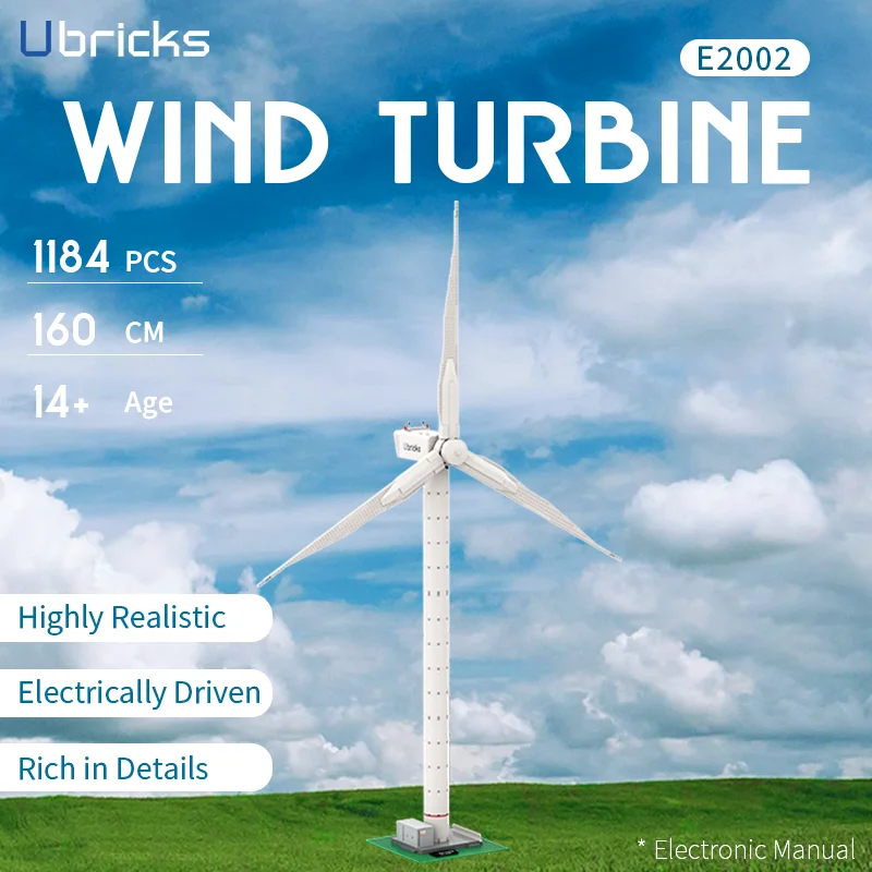 Ubricks E2002 Wind Turbine Detachable Machine Model Engineering Hoisting Building Blocks Bricks Kits Toys Adult Christmas Gifts