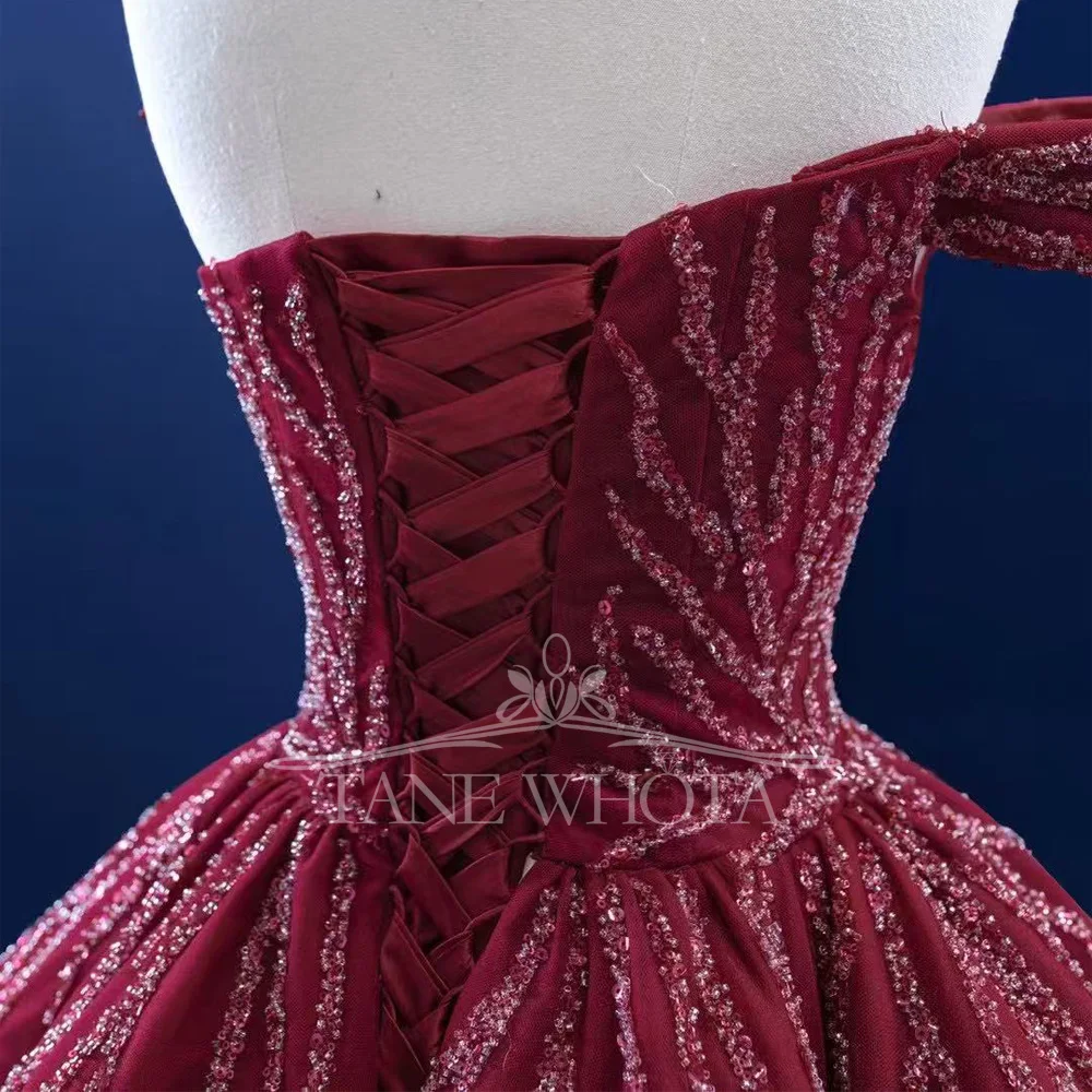 Luxurious Strapless Evening Dress for Women Sequined Lace-Up Back One-Should Ruched Long Prom Party Gown with Strapless Style