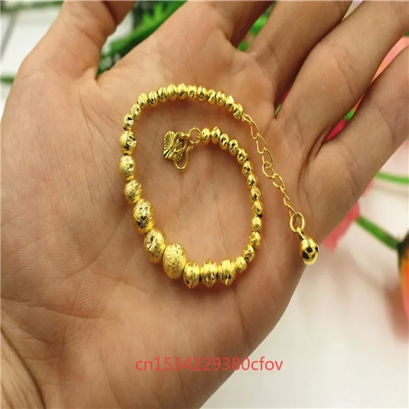 European Coin Brass Plated Vietnam Sand Gold Bracelet Transfer Beads Women's Frosted Bracelet No Fading Imitation Gold Jewelry