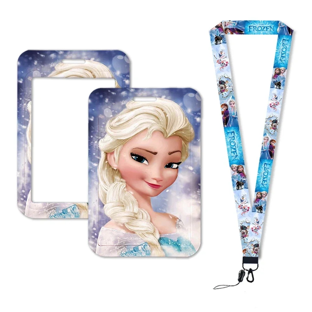 Cordão de cartão de identificação para chave, alça de pescoço, titular do crachá de identificação, acessórios bonitos, Anna, Elsa, congelado, atacado