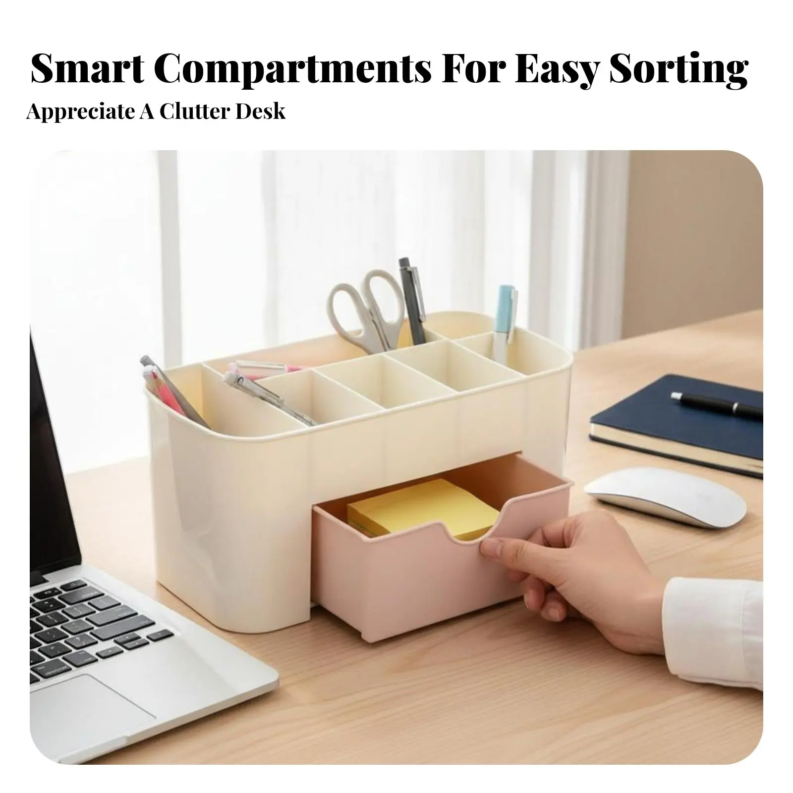 Multi-Compartment Drawer Single-Unit Adaptable Desktop Organizer Clutterno-Cost Solution Minimalist Design for Students