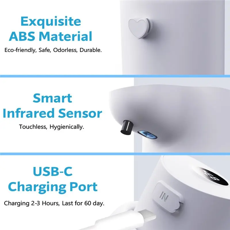 AB33-Automatic Touchless Foaming Soap Dispenser 420Ml Electric Wall-Mounted 4 Level Adjustable Rechargeable For Kitchen B