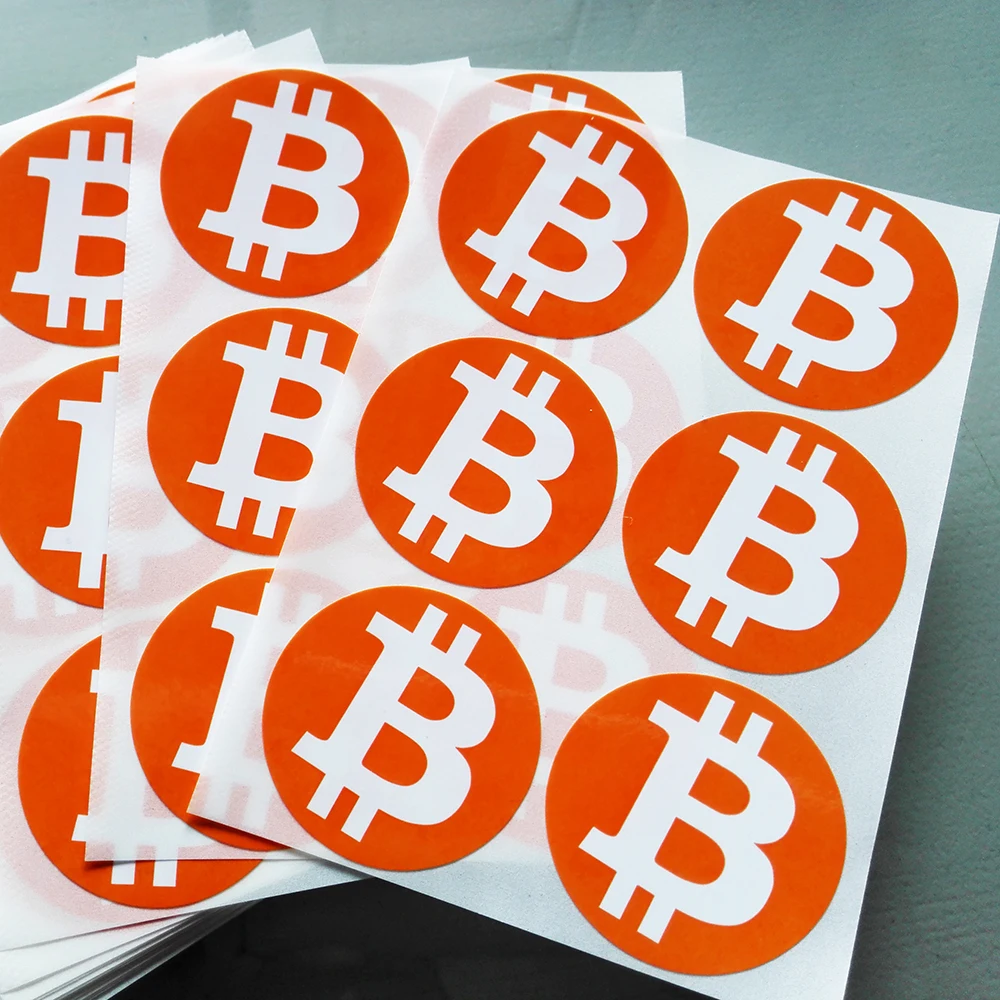 100 Stück 4 cm Bitcoin-Logo-Etikettenaufkleber, Kunstdruckpapier mit glänzender Laminierung für BTC-Anwendungen oder Kryptowährungsfans