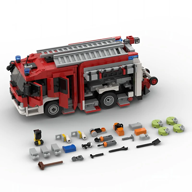 Building Blocks City Fire Truck Ladder Rescue Vehicle Fire Rescue Car Models Firefighter Bricks DIY Assembly Toy Gift for Boys