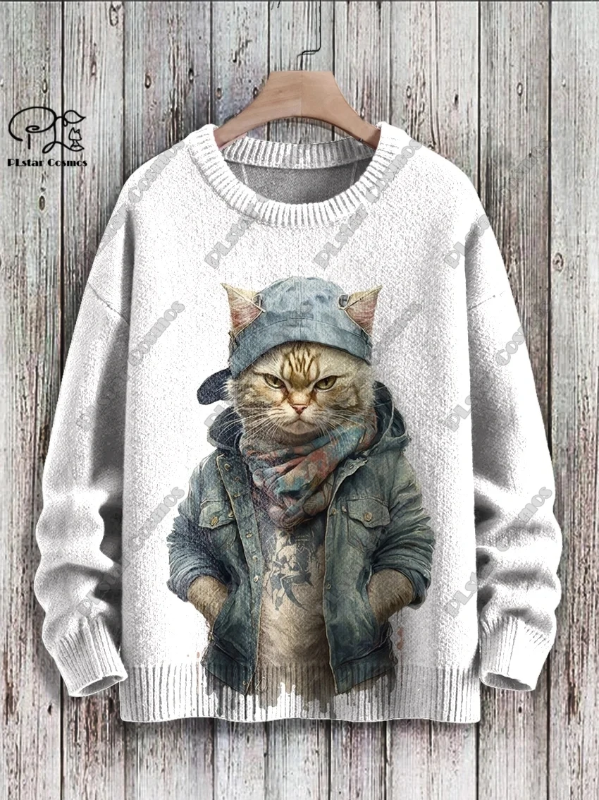 3D printing animal series cool cat print pattern ugly sweater casual winter warm sweater new style unisex