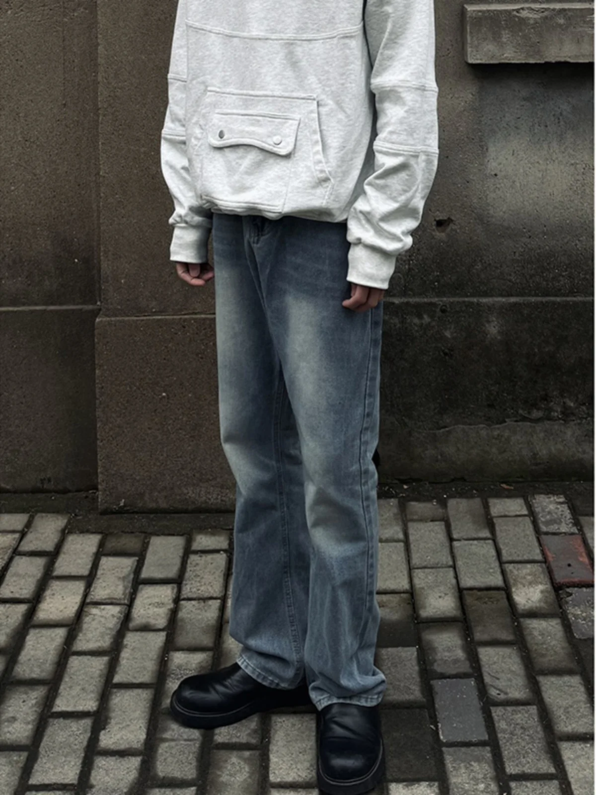 

Blue High Waist Straight Leg Men's Jeans CleanFit Design Slimming Waed Denim Spring Season Faionable Long Trousers