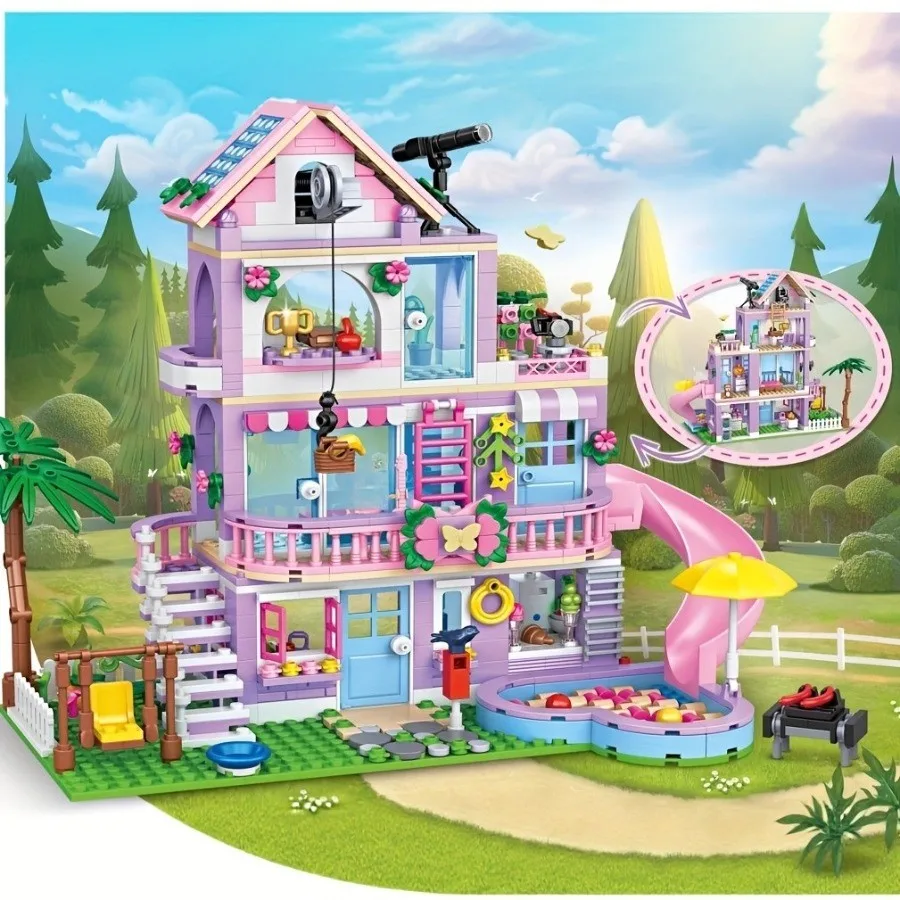 

775pcs Friends City House Summer Holiday Slide Pool Villa Apartment MOC Building Blocks Set Figure DIY Toys for Kid Girl Gift