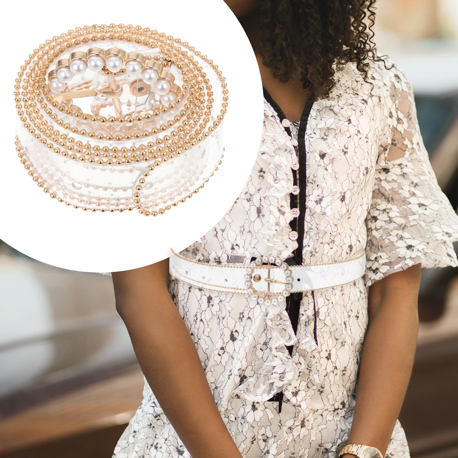 

Delicate Imitation Pearl Waist Belt Women Fashion Dress Girdle Elegant Adjustable Light Simple Casual Belt Decor Rhinestone