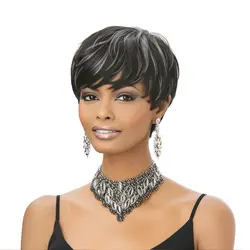 Grey Pixie Cut Wig Short Grey Wigs for Women Pixie Cut Wig with Bangs Short synthetic Wig for Blcak Women Fluffy Pixie Curly