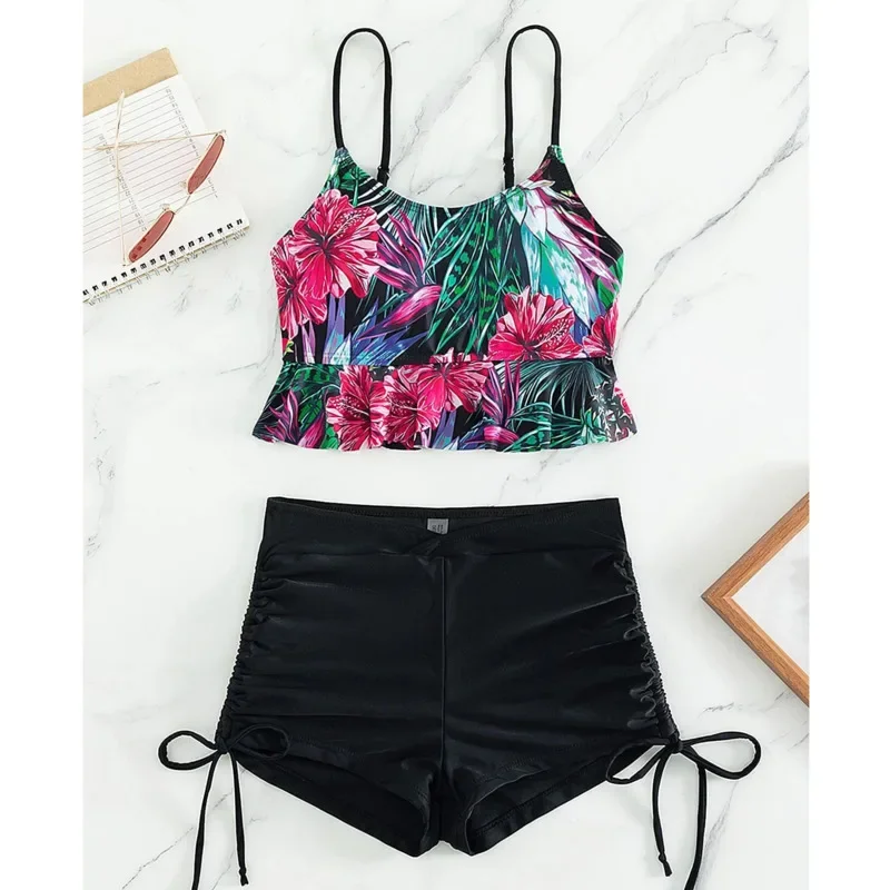 Summer Sexy Pink Swimsuits Tankini Set Female Two-piece Swimwear Beach Swim Wear Bathing Suits Pool Women's Swimming Suit 2024 image 3