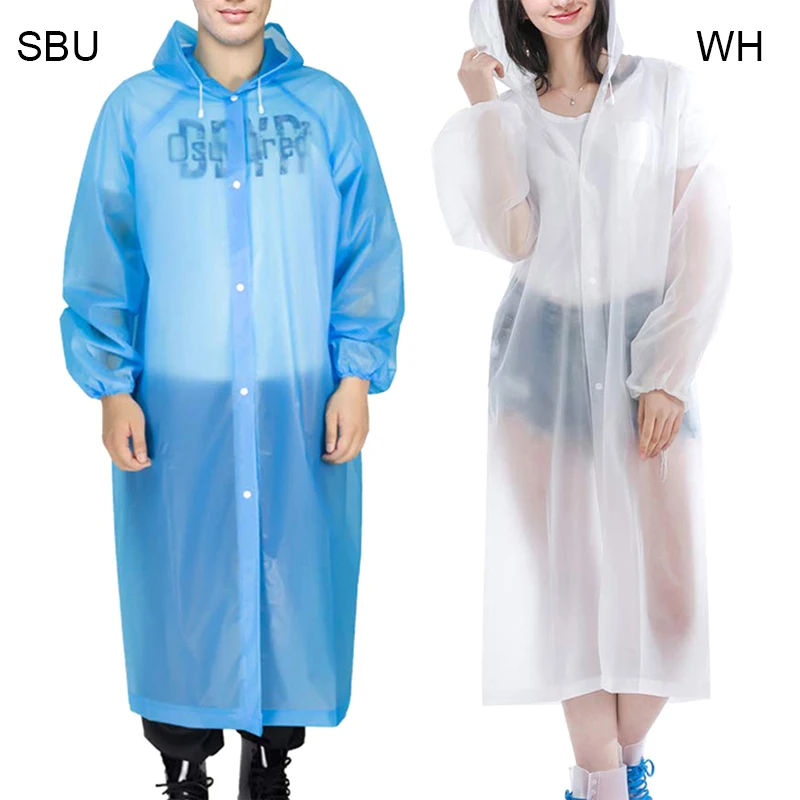 Fashion Women Men EVA Transparent Raincoat Portable Outdoor Travel Rainwear Waterproof Camping Hooded Ponchos Plastic Rain Cover