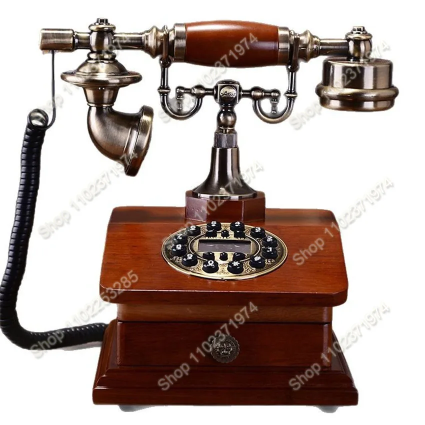 Retro key Telephone With Electronic Ringtone, 1 Drawer, Classic Style Dial Telephone For Home And Office Decoration plug type