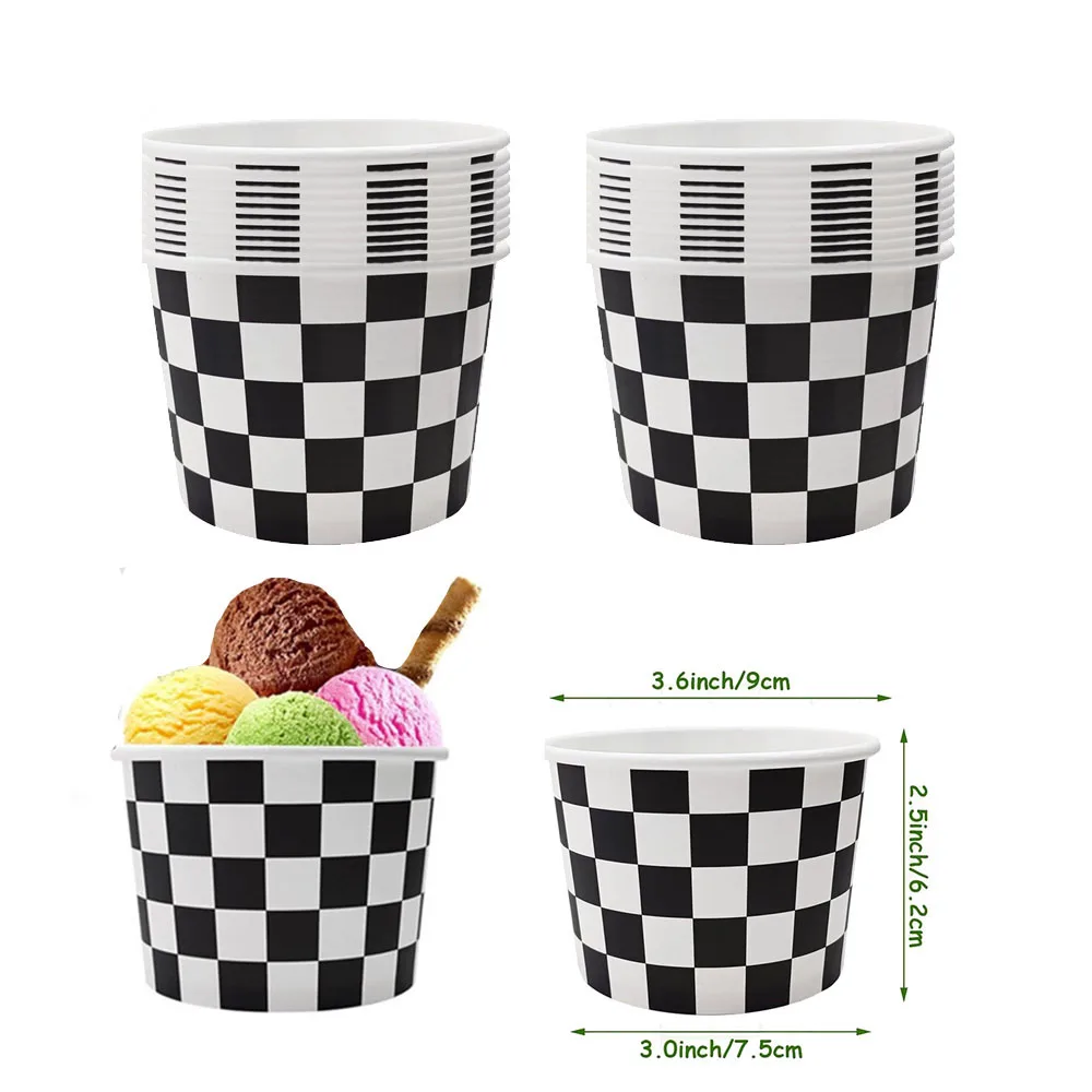 Rennwagen-Schachbrett-Design Einweg-Papierschalen und Snack-Schüsseln Set Rennwagen-Thema Jungen Geburtstagsparty Rennveranstaltung Tischgeschirr – Detail 3