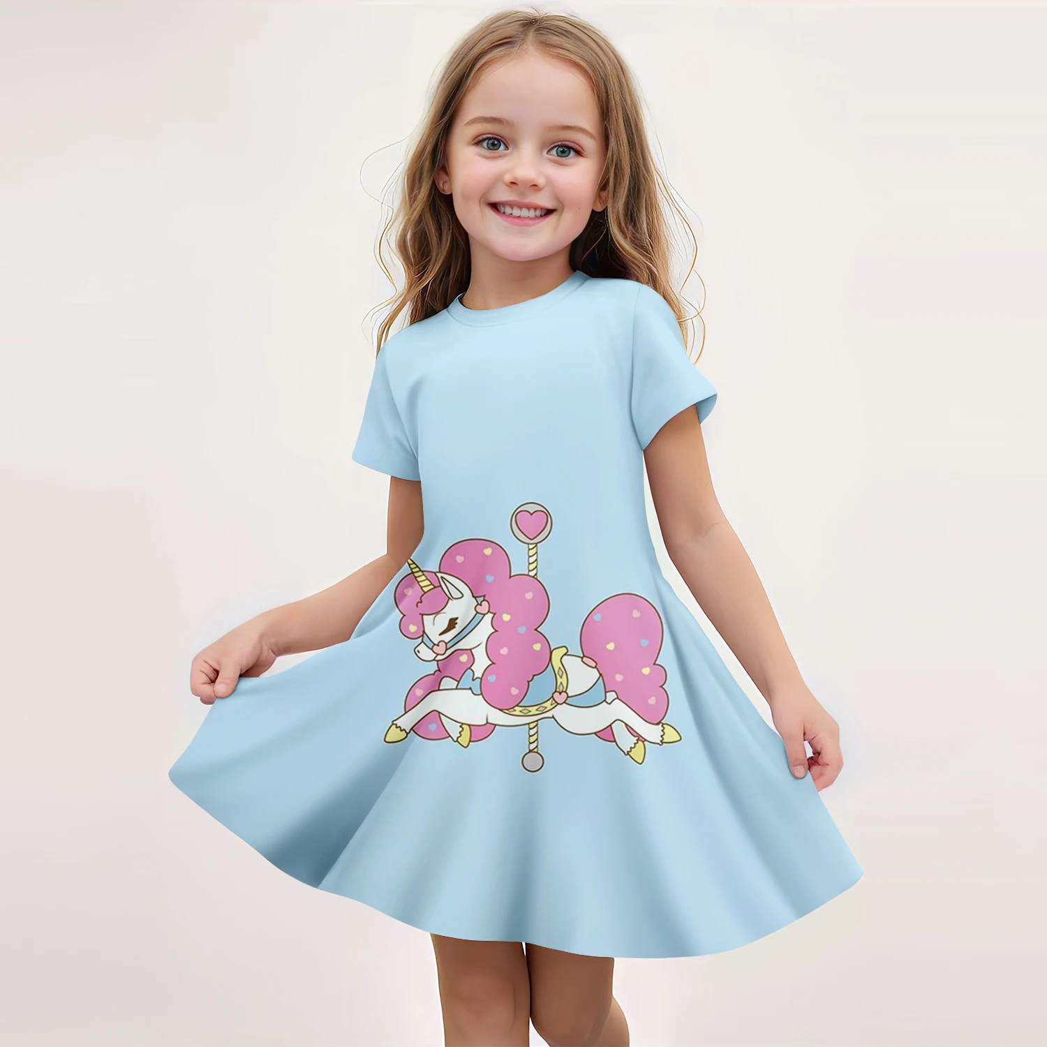 

2025 Halloween Hot Sale Girl Dress Cute 3D Printed Unicorn Girl Dress Fashionable Children's Clothing Party Performance Dress