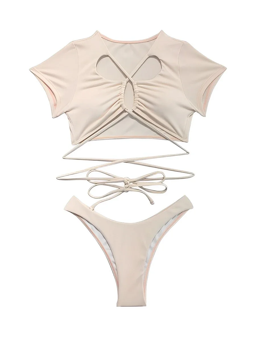 2025 Solid Cross String 2 ชิ้น Hollow Out ชุดว่ายน้ําบิกินี่ผู้หญิงชุดว่ายน้ําหญิง Bather ชุดว่ายน้ําว่ายน้ําชุดว่ายน้ํา Beachwear