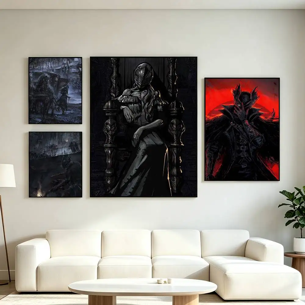 Game B-Bloodborne Dark Souls Poster Waterproof Wall Art Sticker For Bar Living Room Vintage Decor High Quality Print Gift