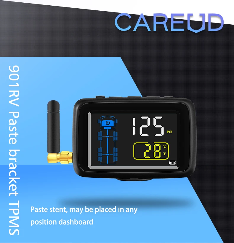 901RV 10 Sensors Tires Rv Semi Truck Trailer Auto Valve Safety Wireless 12V TPMS Gauge Alarm Tire Pressure Monitoring System