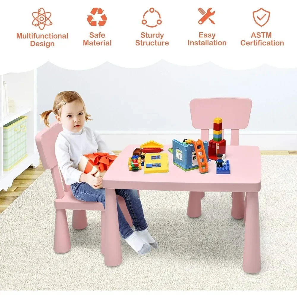 Kids Table and Chair Set For Toddler, 3 Piece Plastic Children Activity Table for Reading, Drawing, Snack Time, Arts Crafts