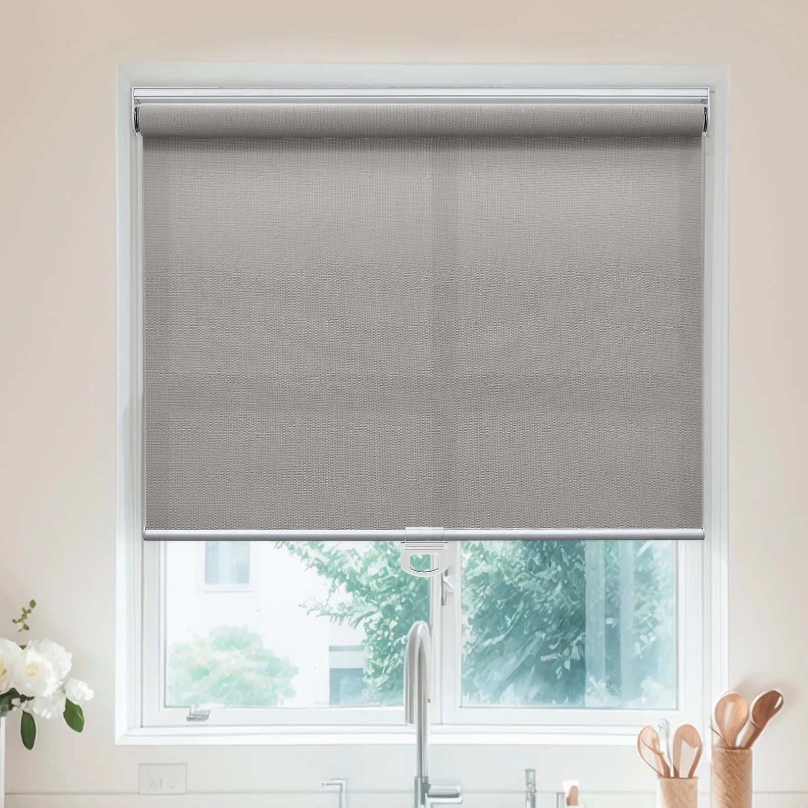 Moonice Light Filtering Roller Shades for Window Thermal Insulated Fabric Roller Blinds with Spring System