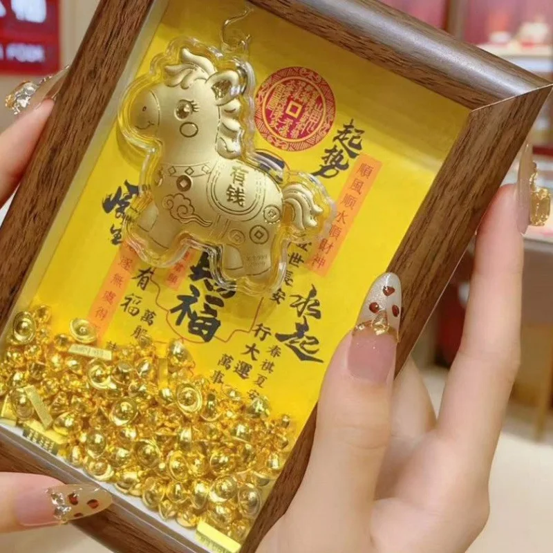

Buddhism, Year of The Horse, Blessing Photo Frame, Money Soon, Small Ingots, Ornaments, New Year's Gifts [11x16cm]