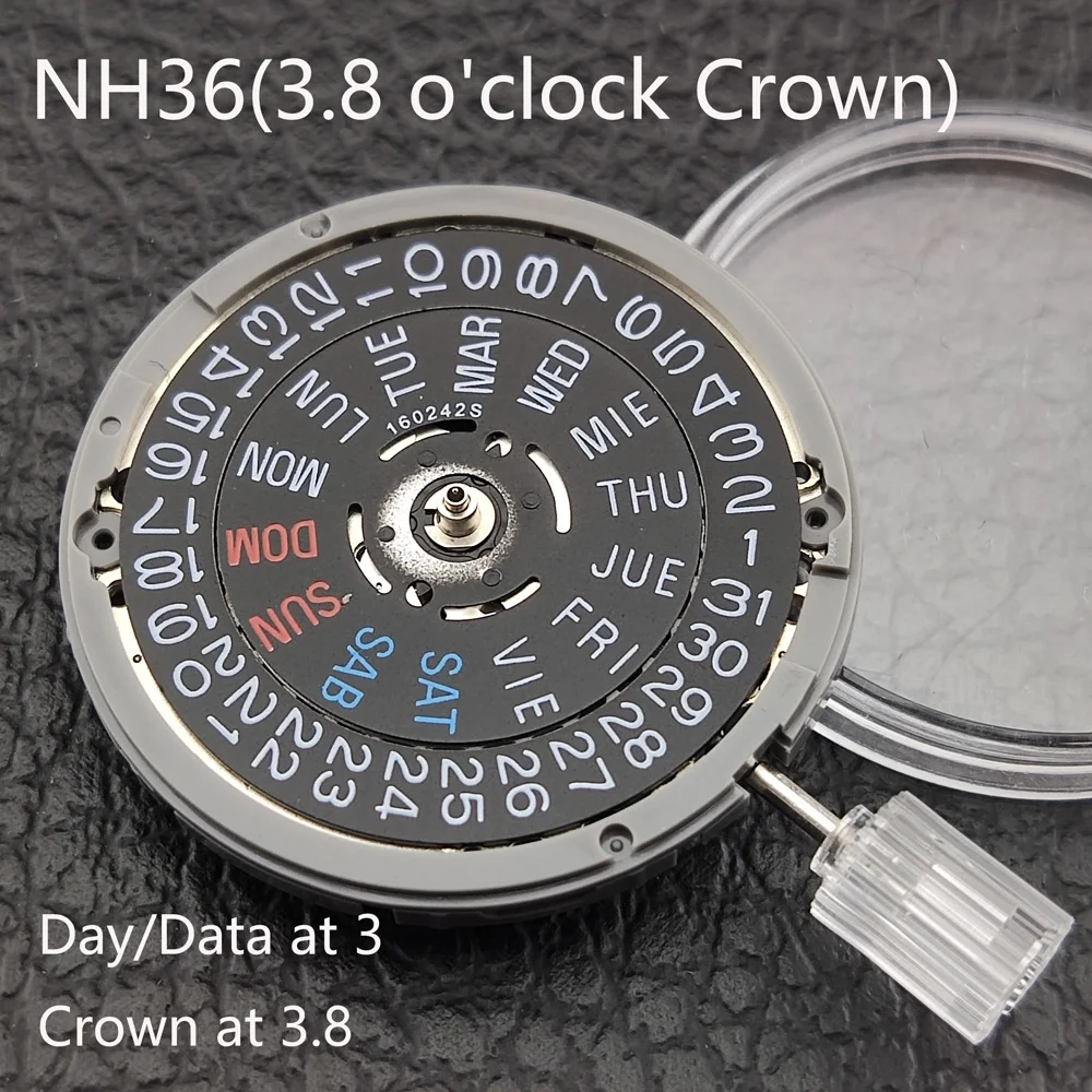 New NH36 English Date Week Automatic 3 o 'clock Crown 3.8 o 'clock Crown movement mechanical replacement parts