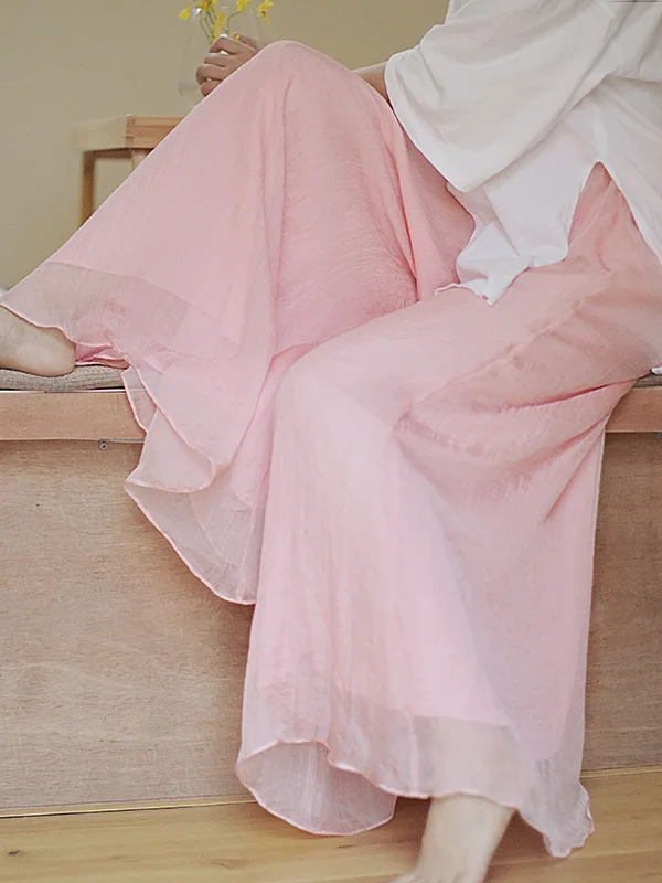 

Широкие брюки-ханьфу Ele из мягкого хлопка и шелка, трикотажные брюки-кюлоты для йоги, свободные брюки-кюлоты до щиколотки для женщин