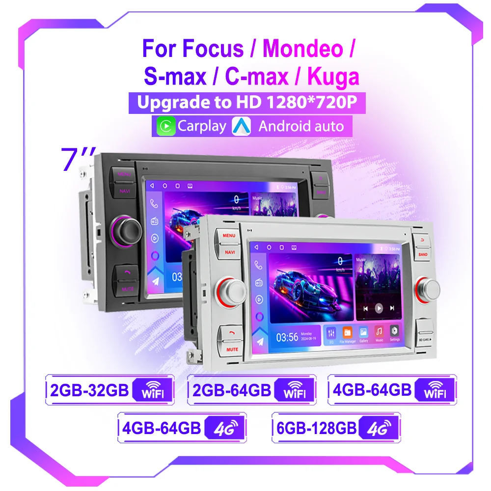 

2Din Android Car Radio for Ford Focus 2007 Mondeo S-max C MAX Kuga Galaxy Fiesta Transit Fusion Connect Multimedia Carplay GPS
