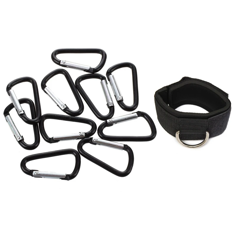 11 Pcs Accessories: 10 Pcs D Shaped Snap Clip Key Chain Carabiner Hook & 1 Pcs Ankle Strap D-Ring Multi Gym Cable