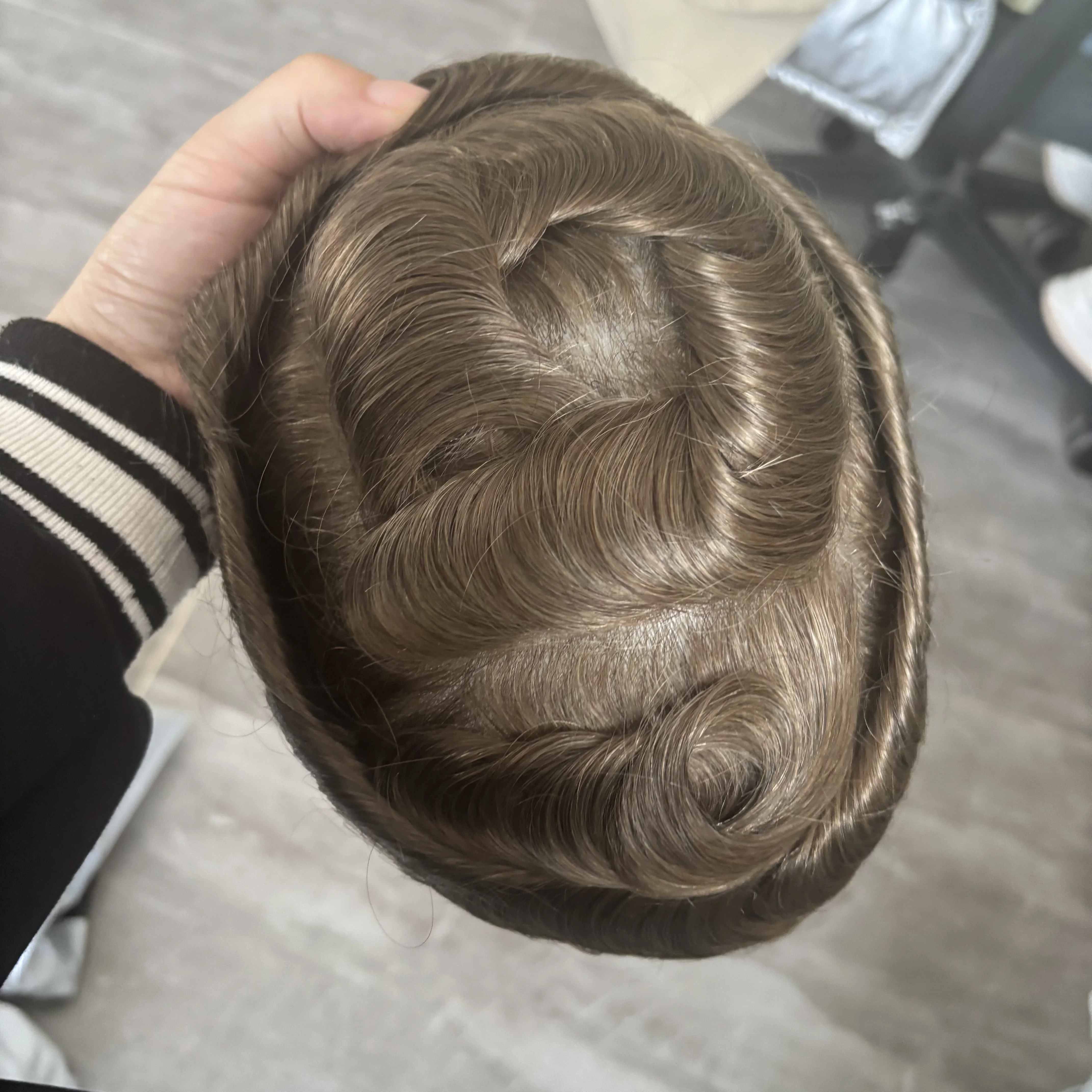 الأوروبي # 22R العسل شقراء 30 مللي متر متموج 100% شعر الإنسان رجل الباروكات شعري طبيعي رقيقة جدا 80 الكثافة خفيفة الوزن الشعر المستعار #4