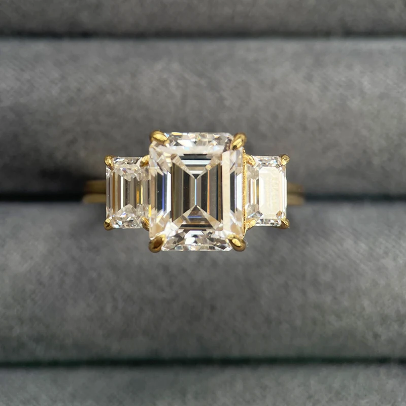 LETMEXC Emerald Cut Moissanite Diamond Engagement Wedding Rings 5.6 Carat Professional Jewelry Customization