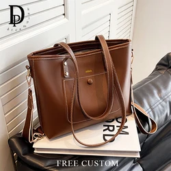 Luxury Woman Business Handbag Large Capacity Leather Shoulder Bag Student Laptop Bag Custom Name Tote Bag Fashion Crossbody Bag