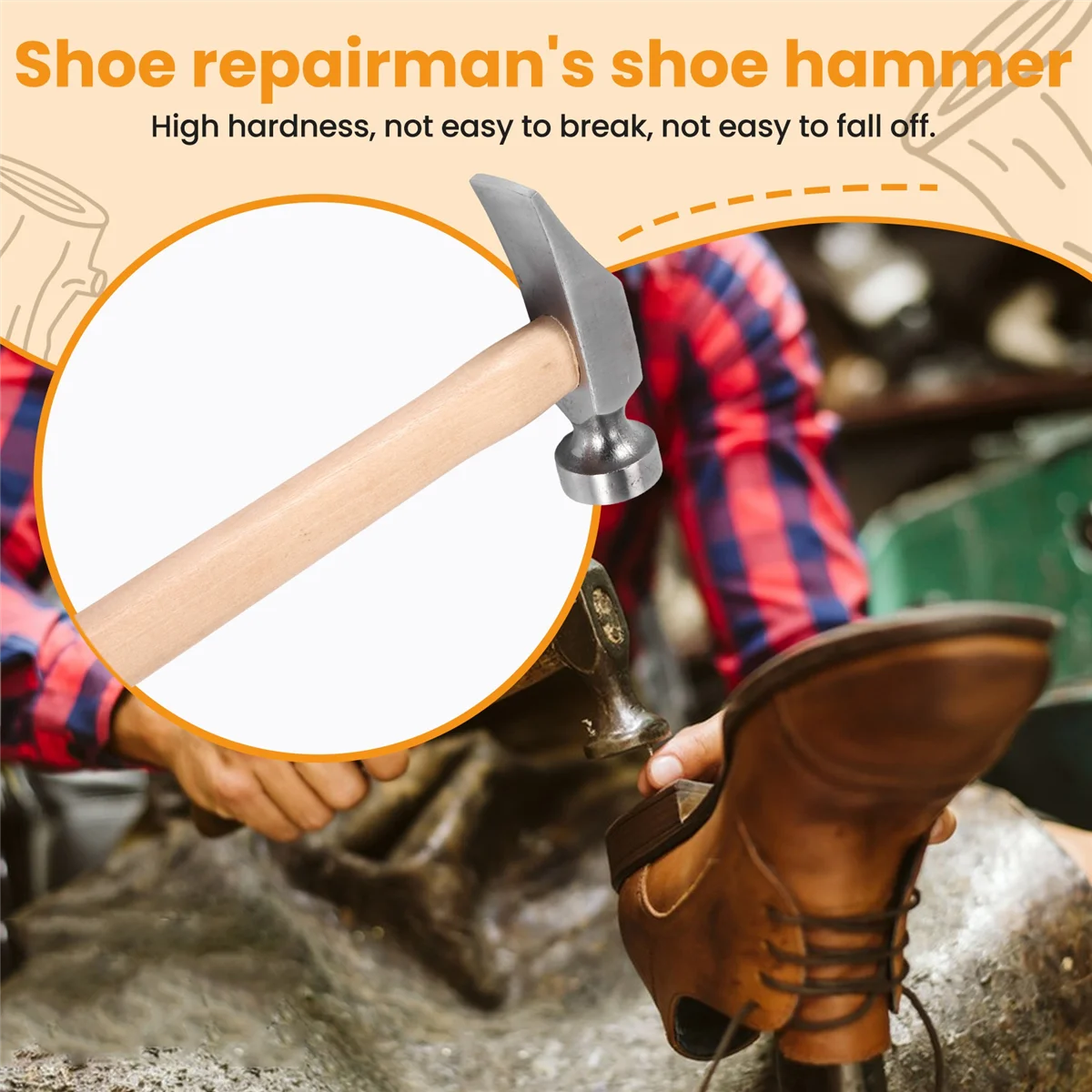 Durable 1Pcs Cobbler Shoe Repair Hammer Wood Handle Leather Work Shoemaking Repairing Remmending Shoe Tool